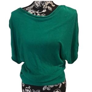 Chico’s size large green cold shoulder top short sleeve lightweight sweater